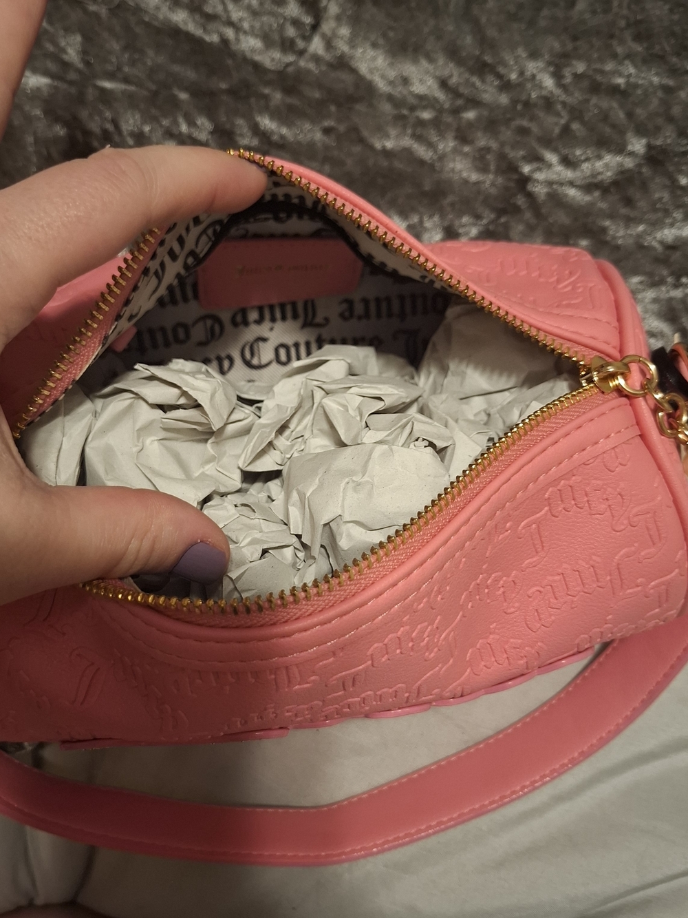 Juicy Couture Coral Pink Rhinestone Logo Shoulder Bag - Picture 8 of 10